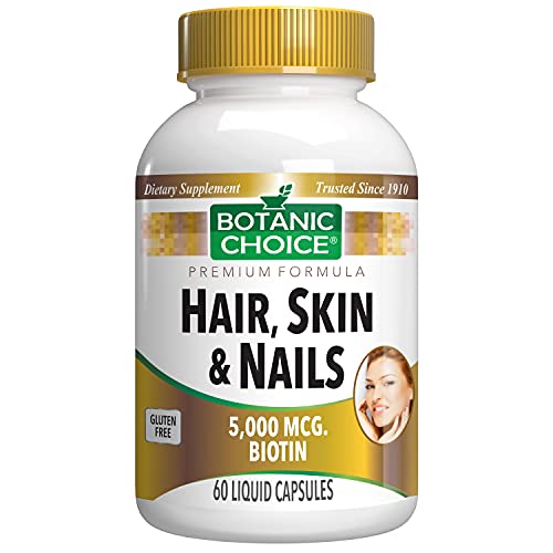 Botanic Choice Hair, Skin & Nails Formula, 60 Ct - Biotin Supplement for Women & Men - Hair Skin and Nails Vitamins for a Youthful Appearance