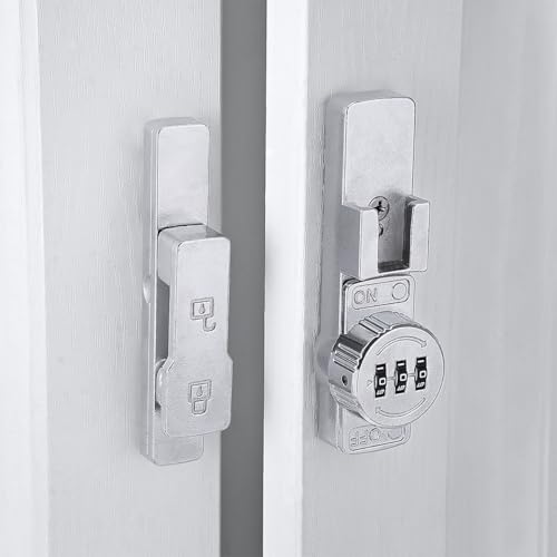Image of INIRET 2 Packs Silvery 180 Degree Barn Door Lock,Mechanical Password Lock,Flip Latch with Combination,3 Digit Password Keyless,Protect Privacy,for Cabinets,Windows,Garden,Bathroom,and Sliding Door