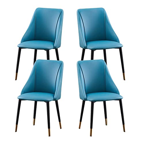 SJIALEN Kitchen Dining Chairs Set of 4, Water Proof PU Leather Counter Chairs Metal Legs Living Room Lounge Negotiation Chair Kitchen Chair (Color : Blue)