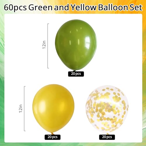Image of 60Pcs Green Yellow Balloons, Gold Confetti Balloons for Party Decorations | 12-inch green, yellow & confetti balloons create a vibrant party setup for birthdays, baby showers, graduations & events