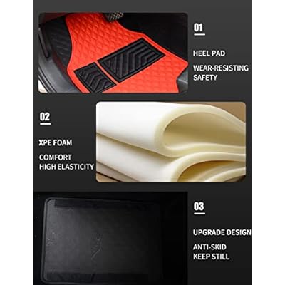 Red Car Floor Mats, Luxury Faux Leather Automotive Floor Mats, All Weather for Cars Truck SUV (4 Pieces, Red)