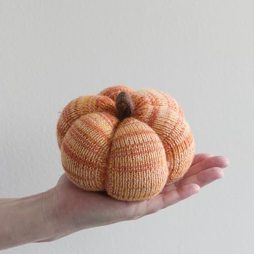 Image of Set of 3 Multi-size Cozy Knit Pumpkins (Candy Corn Large Multi-size set) | Fall Home decor, Shelf sitters, Bowl fillers, Gift for Friend