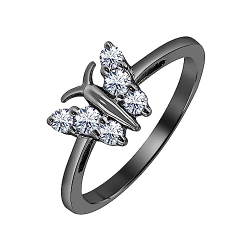 Jeffstone 0.45 Ctw Round Cut Created Diamond 14K Gold Plated .925 Silver Butterfly Wedding Ring For Women's2