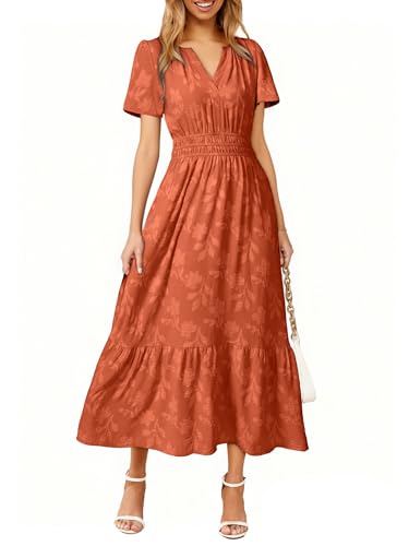 Image of Simplee Womens Summer Boho Maxi Dress Semi Formal Wedding Guest Short Sleeve V Neck Empire Waist Floral Long Dresses