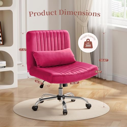 Image of Velvet Criss Cross Desk Chair with Wheels, Luxury Cross Legged Office Office, Swivel Wide Seat Vanity Chair, Armless Adjustable Height Gaming Chair Gift, Dusty (2, Barbie Pink)