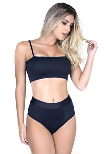 Biquíni Top Faixa Cintura Alta Hot Pants Moda Praia 315 (Preto, G)