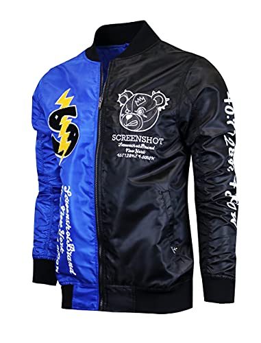 Image of SCREENSHOT Hip-Hop Urban NYC Fashion Bomber Jacket - Modern Outdoor Lightweight Streetwear Graffiti Print Zip Up Top