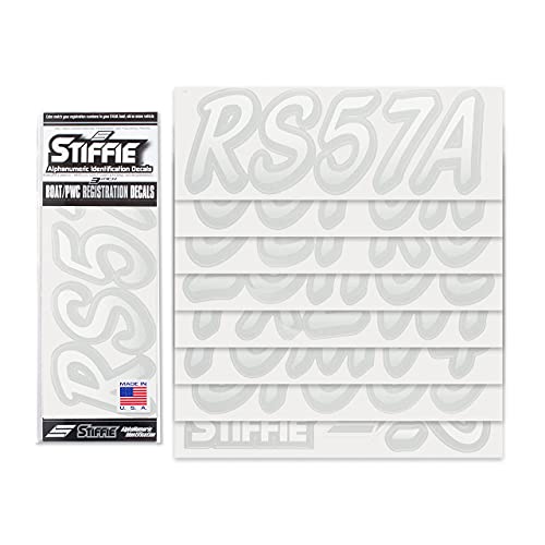 Image of STIFFIE Whipline White /Silver 3 inch Boat & PWC Registration Decals • Numbers Letters Stickers