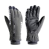 Handschuhe in Winterqualität, für Ski, Touchscreen, hohe Reflexion, Band für Radfahren, wasserdicht, modisch, rutschfest, für Hockey-Halsschutz, für Jugendliche (Grau #2, One Size)