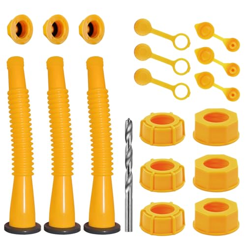 Gas Can Spout Replacement Kit Gas Can Nozzle Replacement (3 Kit-Yellow) All gaskets are installed and ready to use upon receipt. For 1/2/5/10 gallon gas can. Easy and convenient to use