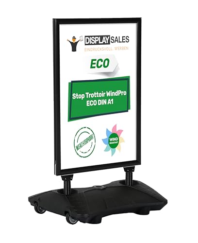 DISPLAY SALES Stop trottoir extérieur WindPro® ECO | Chevalet trottoir au format DIN A1 | Panneau publicitaire extérieur A1 noir | Utilisable des deux côtés pour 2 affiche