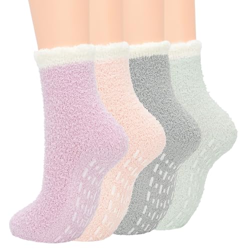 Image of Zando Warm Fuzzy Socks with Grips Grippy Hospital Socks-Gripper Slipper No Slip Anti Slip for Home, Hospital, Yoga