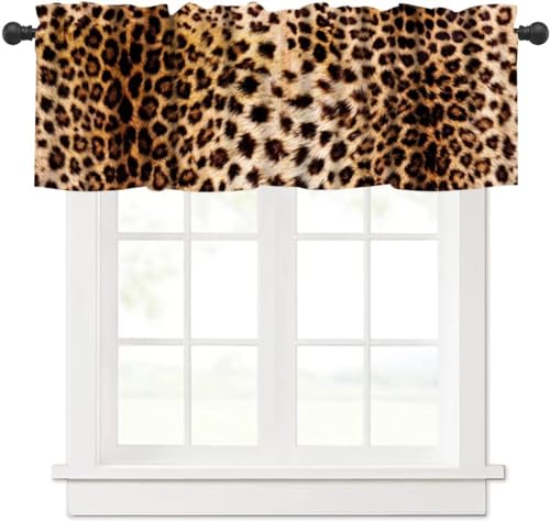 DDCBNS Leopard Valances Curtain for Window,Wildlife Animal Skin Print Kitchen Curtains Valances Short Window Treatment for Living Room,Bedroom,Bathroom,1 Panel,54" W x 18" H