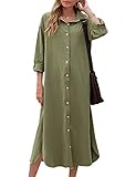 Sopliagon Women Cotton and Linen Shirt Dress Casual Loose Maxi Dresses Green M