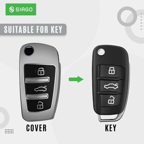 Image of SIAGO TPU Key Cover and Round Key Chain Compatible with Audi A1 A3 A6 Q2 Q3 Q7 TT TTS R8 S3 S6 RS3 3 Button Flip Key (Grey)