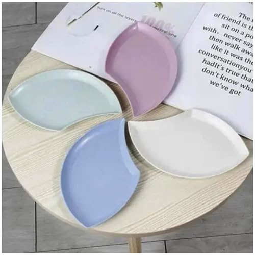 Image of Wheat Straw Unbreakable Appetizer Dessert Plates, Children's and Adult Cake Plate, Lightweight Small Petal-Shaped Plates for Snacks, Reusable Dipping Sauce Bowls. (Nordic Blue, Pack of 4)