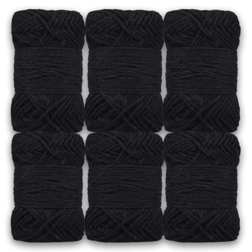 Image of Black Ply Acrylic Wool Oon Yarn for Knitting & Crochet, 6 Balls Set, Soft Lightweight Craft Yarn for DIY Knitting, Crochet Projects, Sweaters, Scarves, Baby Clothing & Handmade Crafts