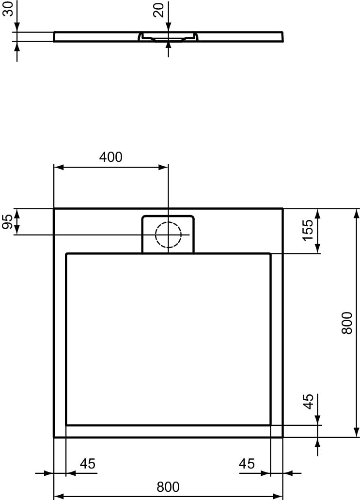 Ideal Standard -Ultraflat S I.Life Receveur de Douche Ultraplat 3 cm d'Épaisseur, Résine, Carré 80 x 80 cm, Finition Pierre Texturée, Naturellement Anti-Dérapant, Gris, T5229FS