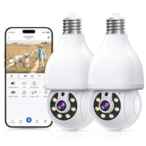 Light Bulb Security Cameras Wireless Outdoor 5g/2.4ghz WiFi, 2K HD Camera Surveillance Exterieur with Color Night Vision,Two Way Talk,Human Motion Sensor,Security Camera Outdoor Easy to Install (2Pcs)