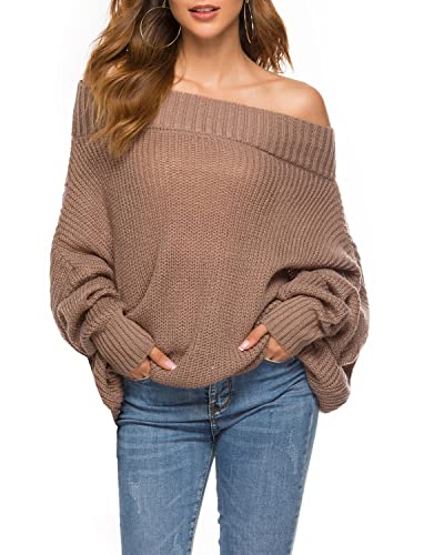 GOLDSTITCH Women's Off Shoulder Batwing Sleeve Loose Oversized Pullover Sweater Knit Jumper