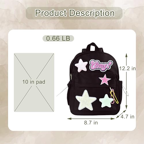 Y2K Star Backpack for Teen Girls Kawaii Aesthetic Bag Cute Small Backpack 12.2 inch Trendy Casual Daypack (Black)2