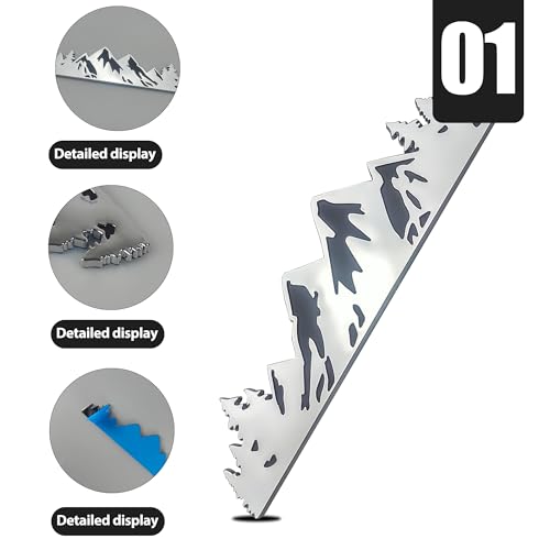 Image of 10 Inch Snow Mountain Graphic Logo Badge, Trunk Mountain Logo Emblem for Car Trunk Tailgate Emblem (Silver Black)