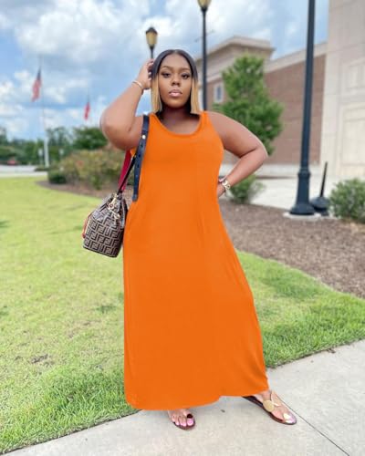 Image of TOPSRANI Womens Plus Size Maxi Dresses for Women Oversize Casual Short Sleeve V Neck Loose Plain Solid Trendy Summer Dress