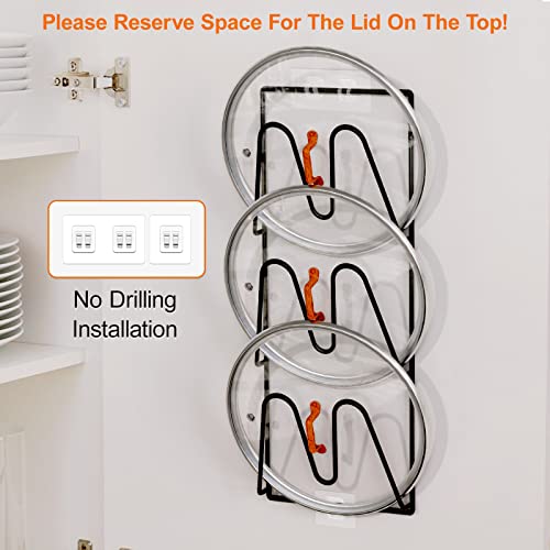 Durmmur 2 Pack Pot Lid Organizer Rack, 6-Tier Pot Lids Holder For Cabinet Door/Wall, No Drilling Adhesive Wall/Door Mounted Rustproof Pot And Pan Cover For Kitchen Storage, Classic Black #TOP3