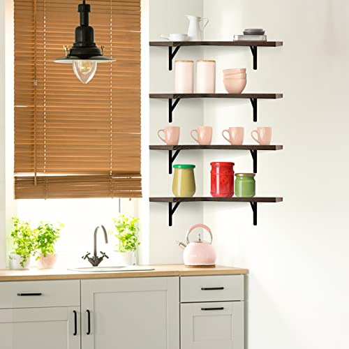 Dadill Corner Floating Shelves, Set Of 4 Corner Shelves Wall Mounted, Rustic Wood Corner Wall Shelf For Bathroom, Bedroom, Living Room, Office, Carbonized Brown #TOP3
