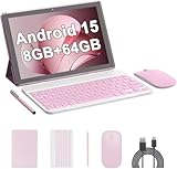 10 Inch Android 15 Tablet, 2 in 1 Tablets with Keyboard/Mouse/Case/Stylus, 8GB RAM+64GB ROM/1TB Expandable, 1.8Ghz Quad-core Processor, 1280 * 800 HD Touch Screen, 8MP Camera, 2.4G/5G WiFi 6 Tablet