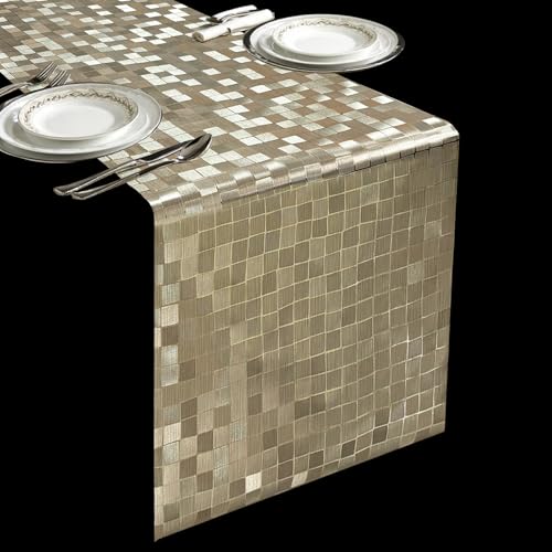 FAVE Camino de mesa de PVC dorado (cuadros dorados, 12 x 72 pulgadas)