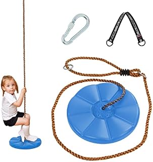 SILVER VALLEY Monkey Button Disc or Disk Swing Seat, Button Swing Set, Outdoor Garden Swing Seat, Tree Swing Disk with Adjustable Silky Weatherproof Rope (Blue)