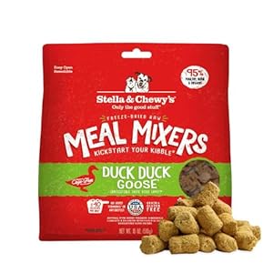 Stella & Chewy’s Freeze-Dried Raw Duck Duck Goose Meal Mixers – Dog Food Topper and Mixer – Made with 95% Cage-Free Poultry, Organs & Bone – Perfect for Picky Eaters – Grain-Free – 18 oz