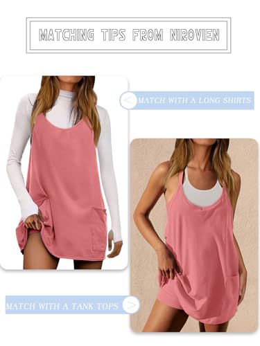 Image of Nirovien Womens Tennis Dress Workout Mini Dress with Shorts Sleeveless Spaghetti Straps Golf Athletic Dresses