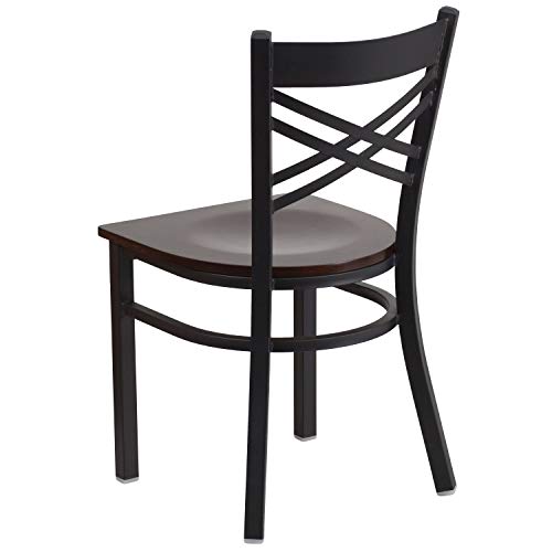 Image of Flash Furniture 2 Pack HERCULES Series Black ''X'' Back Metal Restaurant Chair - Walnut Wood Seat