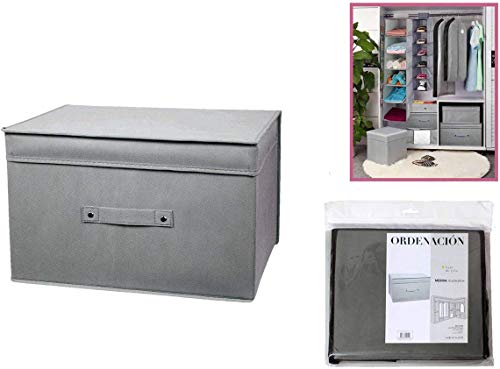 Dabuty Online, S.L. Caja Organizador de Ropa, Toallas, sabanas, Zapatos etc… Inlcuye asa y con Tapa, Color Gris Resistente. Tamaño 41x35x20cm