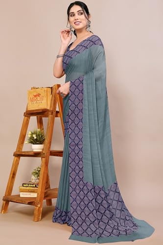 Image of MIRCHI FASHION Women Saree Ethnic Motif Print Chiffon | Breathable Lightweight Plain Weave Sari for Office and Daily Use (Available in 20 Designs)