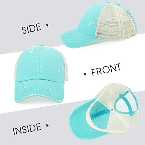 Image of HH HOFNEN Ponytail Hat for Women Washed Distressed Baseball Cap Ponycaps