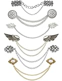 Tornito Vintage Sweater Shawl Chain Clips Retro Shirt Collar Lapel Holders Decorations With Hanging Chain Cardigan Cloak Dress Chain Clips CZ Wings Pearl Leaf Flower Patterns Brooch Pins for Women Men