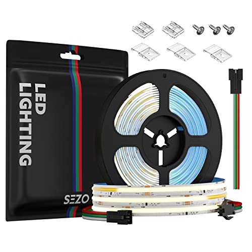 Image of SEZO FCOB IC Addressable LED Strip COB+WS2811 IC 4000K Natural White Chasing High Density 16.4FT /5M DC24V CRI 90+ 360LEDs /M IP30 LED Tape for Indoor DIY Decoration (Not Included SPI Controller)