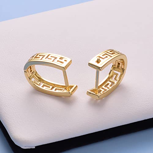 Huggie Hoop Greek Earrings For Women Unique 14K Gold Plated Cutout and 14K White Gold Plated Cutout U Shaped Earrings Greek Jewelry4