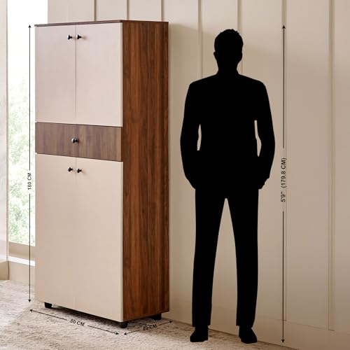 Image of Home Centre | Addison 24 Pairs Shoe Cabinet with Drawer | Engineered Wood | Walnut | 1 Year Warranty