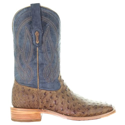 Corral Boots Mens Ostrich Embroidered Square Toe Dress Boots Mid Calf - Blue, Brown - Size 10 D