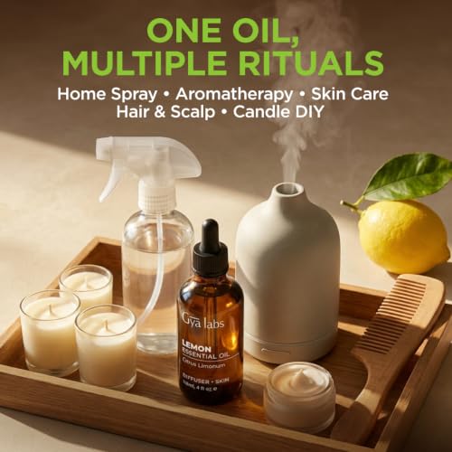 Image of 100% Pure Lemon Essential Oil - 4 Fl Oz - Lemon Oil for Hair, Skin, Diffuser, Aromatherapy & DIY Candle Making Scent