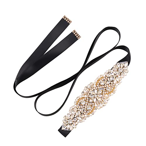 Crystal Bridal Belt for Wedding Gown, Wedding Dress Belts with Rhinestones and Pearls for Women