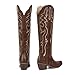 wetkiss Brown Cowboy Boots for Women Knee High Cowgirl Tall Boots with Classic Retro Embroidered Chunky Heel Slip On Pointed Toe Womens Western Boots for Girls Ladies Size 8