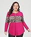 CARCOS Women Plus Size Tops Leopard Loose Loose Shirt Long Sleeve Hot Pink Color Block Tops Crew Neck Pullover Casual Blouse 2X 18W 20W