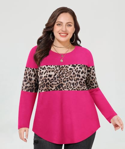 Image of CARCOS Plus Size Tops for Women Color Block Flower /Striped /Camo Crew Neck Long Sleeve Tee Shirt