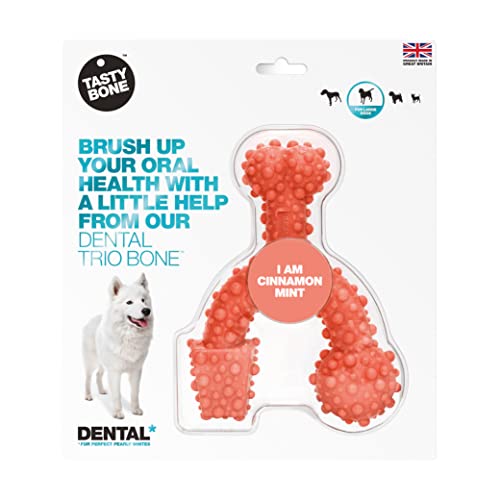 TastyBone TrioBone Dental Nylon Dog Chew Toy for Large Dogs (Raspberry Mint), Strong Healthy Teeth & Gums