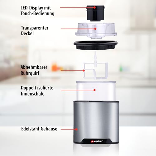 Foto von alpina Eismaschine - Softeismaschine für Zuhause - Eiscreme Maschine Geeignet für Eiscreme, Gelato, Gefrorener Joghurt und Sorbet - Inhalt 2L - Automatische Selbstabschaltung - Edelstahl - Silber